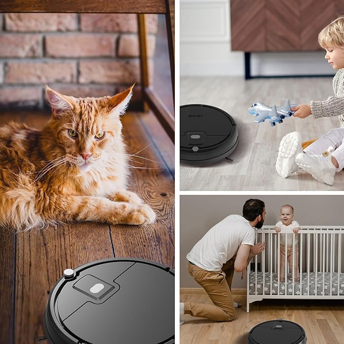 Robot Vacuum Cleaner,2900Pa Powerful Suction Robot Vacuums with Self-Charging,150Mins,Tangle-Free Robotic Vacuums Cleaner, Low Noise, Ideal for Hard Floor, Low-Pile Carpets & Pet Hair