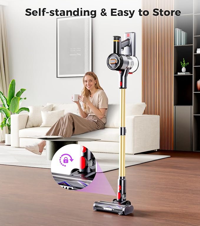 Cordless Vacuum Cleaner, 550W 45Kpa 60Mins Vacuum Cleaners for Home, Anti-tangle Stick Vacuum with Self-Standing, Wall Mount Charging, LDE Display, Wireless Vacuum for Carpet Pet Hair Hardfloor