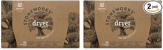 Grab Green Stoneworks Cruelty-Free Dryer Sheets | Softens Fabrics, Freshens Clothing & Reduces Static-Cling and Wrinkles | Plant Based | Oak Tree Scent (80 Sheets) (Pack of 2)