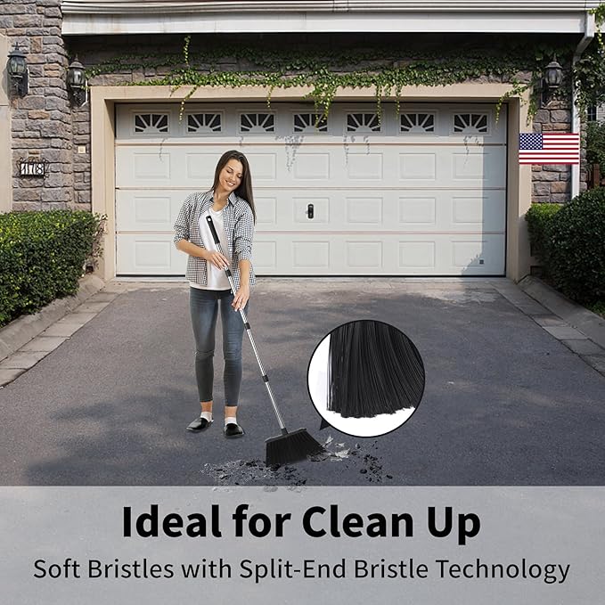 3-Pack Broom with Dustpan Combo Set, Commercial Broom and Dustpan Set, Dust Pan with Long Handle, 51'' Large Brooms with Self-Cleaning Dust Pan Teeth for Restaurant Lobby Garage - Black