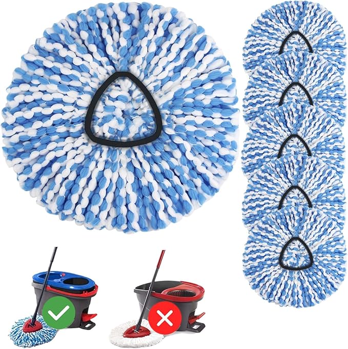 6 Pack Spin Mop Replacement Head for O Ceda RinseClean Spin Mop Refill, Mop Replace Head for Only 2-Tank System, Fluffy Microfiber, Machine Washable