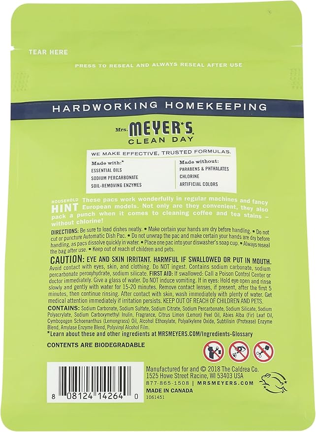 MRS. MEYER'S CLEAN DAY, Dishwasher Lemon Verbena, 11.6 Ounce