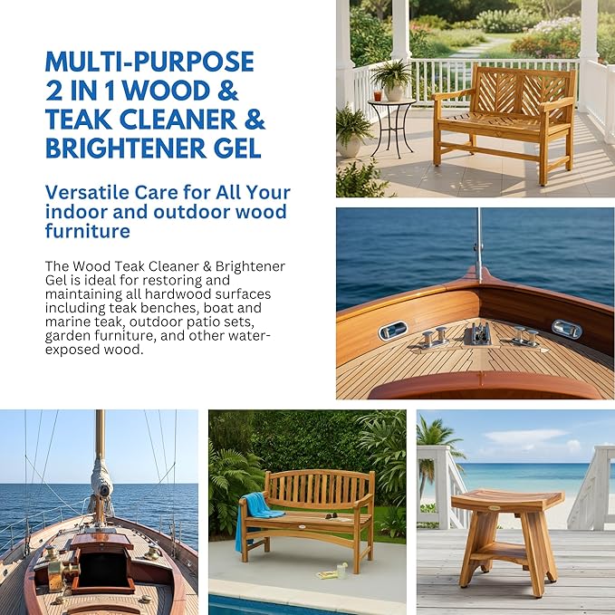 EcoDecors Loveable 2 in 1 Wood & Teak Cleaner and Brightener Gel, 1 L, for Outdoor Use, Cleans, Renews, and Refreshes Outdoor Wood - 2 Pack