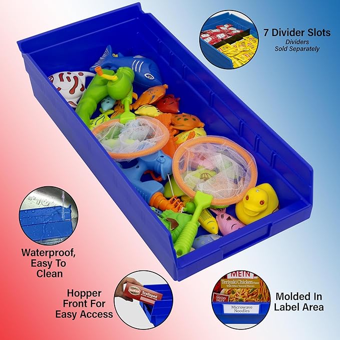 Akro-Mils 30158 Plastic Shelf Bins, Heavy Duty Storage Bins for Garage, Closet, and Drawer Organization, 18-Inch x 8-Inch x 4-Inch, Yellow, 12-Pack