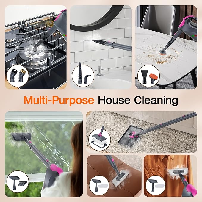 ScrubWiz 10-in-1 Steam Cleaner, Steam Mop & Detachable Handheld Steam Cleaner, 320ml Water Tank, 10s Fast Heating, Portable Steamer for Kitchen, Floor, Tiles, Home, BBQ, Ergonomic Handle, Mid Gray