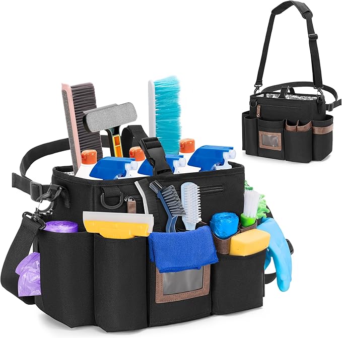 BAFASO Wearable Cleaning Caddy Bag with Adjustable Waist Belt and Shoulder Strap, Cleaning Supplies Organizer for Cleaners & Housekeepers, Black