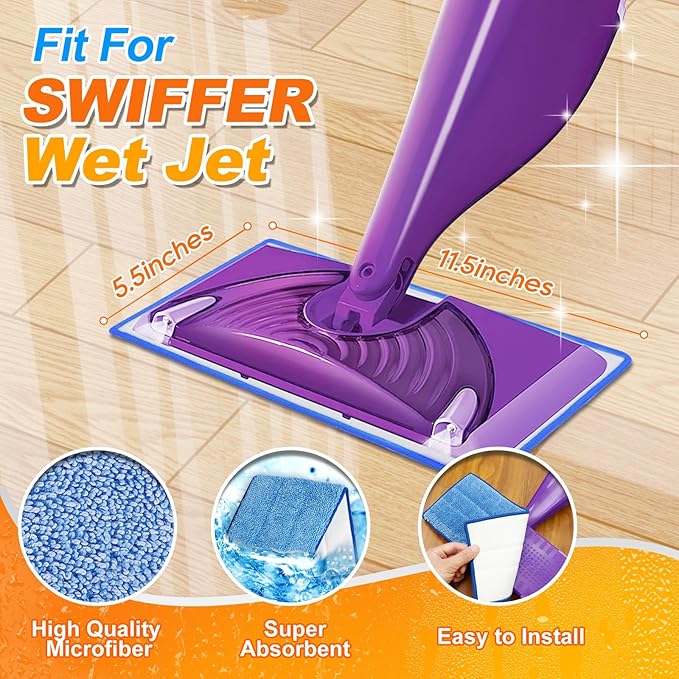 Reusable Mop Pads Compatible with Swiffer WetJet Mop, MyKEEPOW Wet Jet Refills Pads for Floor Cleaning, 4 Pack, Green+Blue