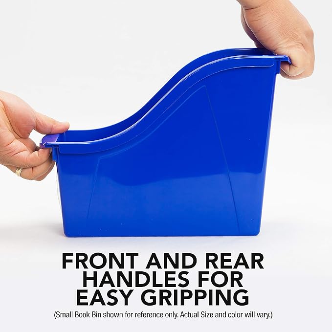 Storex Large Book Bin, Interlocking Plastic Organizer for Home, Office and Classroom, Blue, 6-Pack (71101A06C)