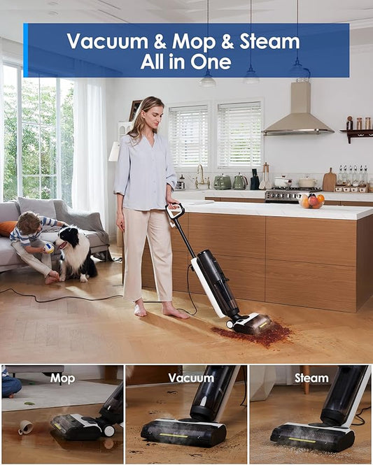 Tineco iFLOOR 5 Steam Wet Dry Vacuum All-in-one, Steam Mop Hardwood Floor Cleaner Great for Sticky Messes, 248℉ High-Temp Steam, Self-Cleaning with steam