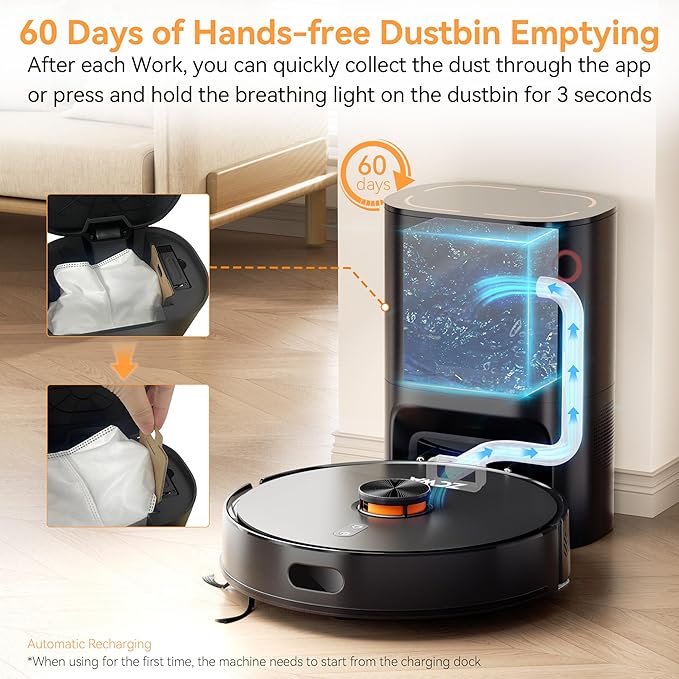 ZCWA D15S MAX Robot Vacuum and Mop Combo, 10000Pa Suction Robot Vacuum, Self-Emptying, Lidar Navigation Robot Vacuum Cleaner, 3200mAh/Automatic Recharging, 3.5L Dust Bin, App Control, Wi-Fi Connected