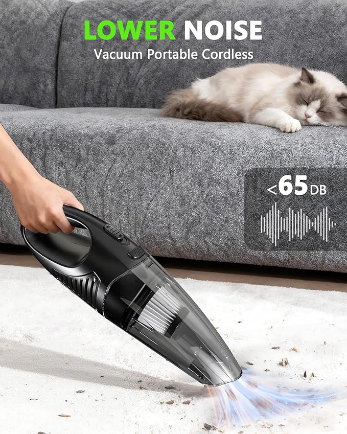 Handheld Vacuum Cordless, Rechargeable Car Vacuum Cleaner with Multiple Attachments, Portable Hand Held Vacuum Suction Power, Mini Vacuum for Car, Home, Pet Hair, Office, Desk, Keyboards Black