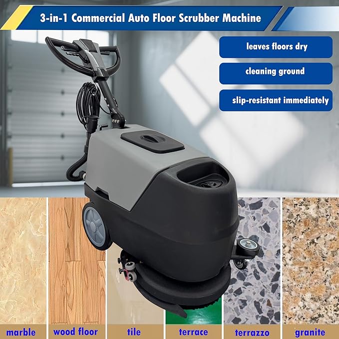 INTSUPERMAI Industrial Floor Scrubber Commercial Auto Floor Scrubber Machine 17" Brush - 173RPM Auto Scrubbing Machine with Dual 25L Water Tanks | 18m Cord for Concrete/Tile/Carpet Cleaning 110V