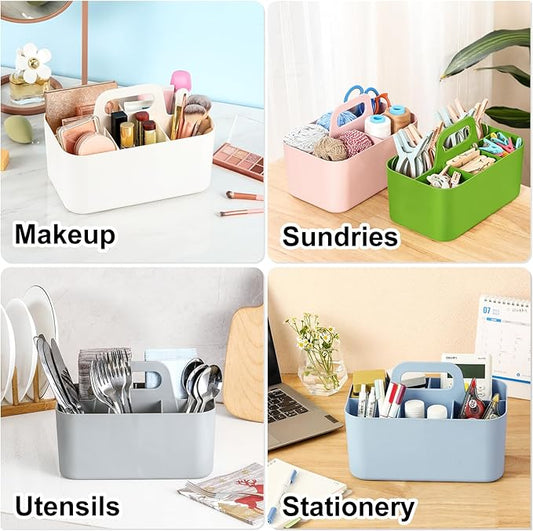 Multiuse Caddy Organizer with Handle - Stackable Plastic Tote Bin - Art Craft Supplies, Office, Desk, Stationery Pen Holder, Kitchen, Utensil, Makeup, Bathroom, Shower, Cleaning, Dorm Organizer -Green