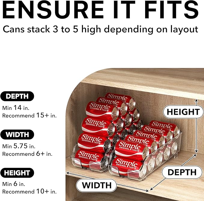 Simple Houseware Soda Can Organizer and Dispenser for Refrigerator / Pantry, Clear