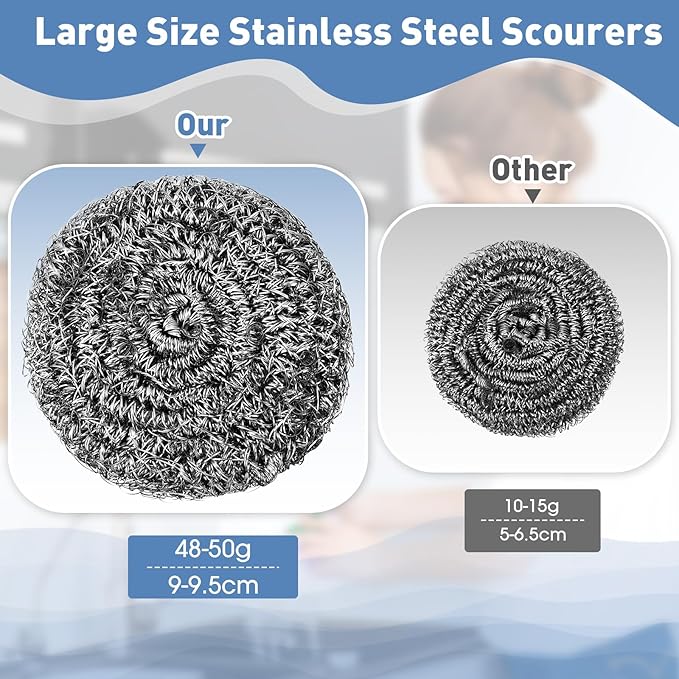 Roshtia 40 Pcs Stainless Steel Scrubber Bulk Large Steel Wool Scrubber 50 Gram Stainless Scourers Sponges Scouring Pads for Cleaning Dishes, Stoves, Pots, Pan, Cooker Hoods