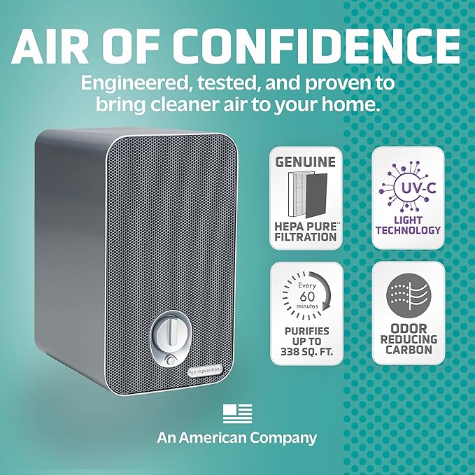 GermGuardian Air Purifier for Home with HEPA Filter, Removes 99.97% of Pollutants, Covers up to 375 Sq. Foot Room in 1 Hr, UV-C Light Helps Reduce Germs, Zero Ozone Verified, 11", Silver, AC4100CA