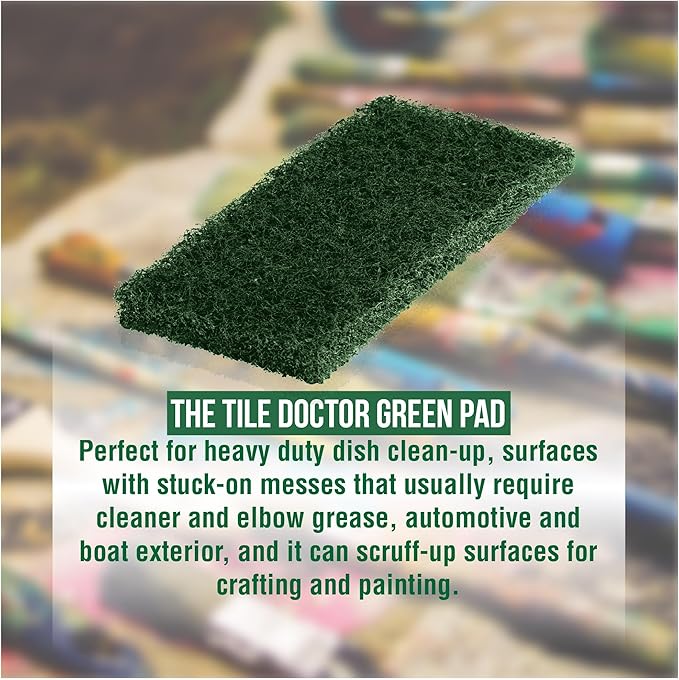 Scrub Doctor 6-Pack of 10 x 4.5 x 1 in. Large Green Scrub Pads and Scrub Pad Holder Scrub-HLD-L-GRN-6, Heavy-Duty Scrubbing Pads for Boat and Automotive Surfaces, Dishes, Kitchens, and Paint Scuffing