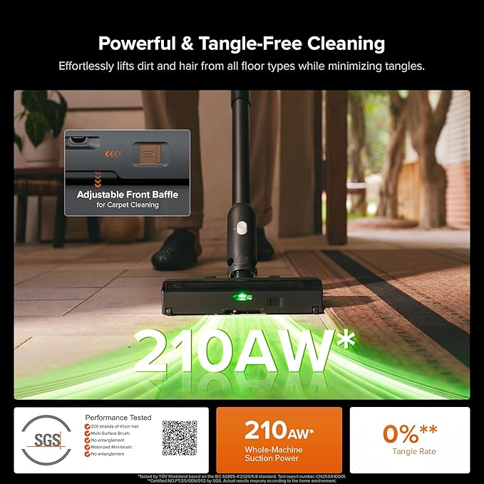 roborock H60 Hub Ultra Cordless Vacuum Cleaner with Auto-Empty Dock, Upgraded 210AW Suction Stick Vacuum Cleaners for Home and Pet Hair, 90-Min Runtime, Anti-Tangle Brush, 140° LED Dust Detection