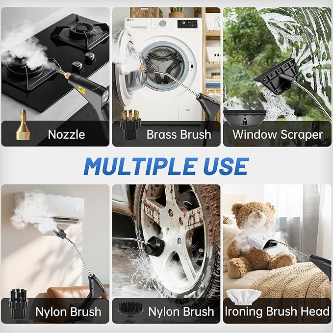 Pressurized Handheld Steam Cleaner for Home, 15s Fast Heat-Up, High-Temperature Steam, 6-Level Adjustable Control, 1.2L Large Tank, Portable Steamer for Kitchen, Tile, Grout, Floors, Car(White)