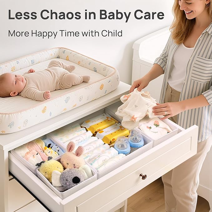 Vtopmart 12 Pack Baby Clothes Organizer, Dresser Drawer Organizer for Baby Clothing, Foldable Fabric Closet Drawer Storage Bins, Nursery Dresser Dividers for Bra, Socks, Ties, Scarf