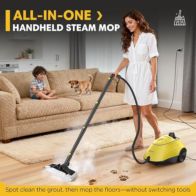 Heavy Duty Steam Cleaner, 1500W High-Temperature Mop with 26 Accessories, 1.4L Portable Tank, Chemical-Free Cleaning for Floors, Tiles, Cars & More, Child Lock for Safety, Easy Operation