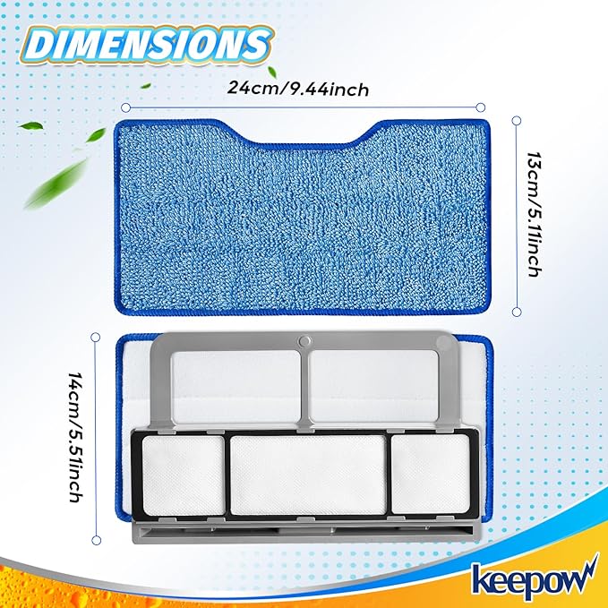 KEEPOW Reusable Mop Replacement Pads Compatible with Shark Vac Mop VM252 VM200 VM401 VM180 VM252GN VC205 VM250, Vacuum Mop Pads Refills for Hardwood Floor with Upgraded Dirt Chamber, Blue, 6+4+2 Pack