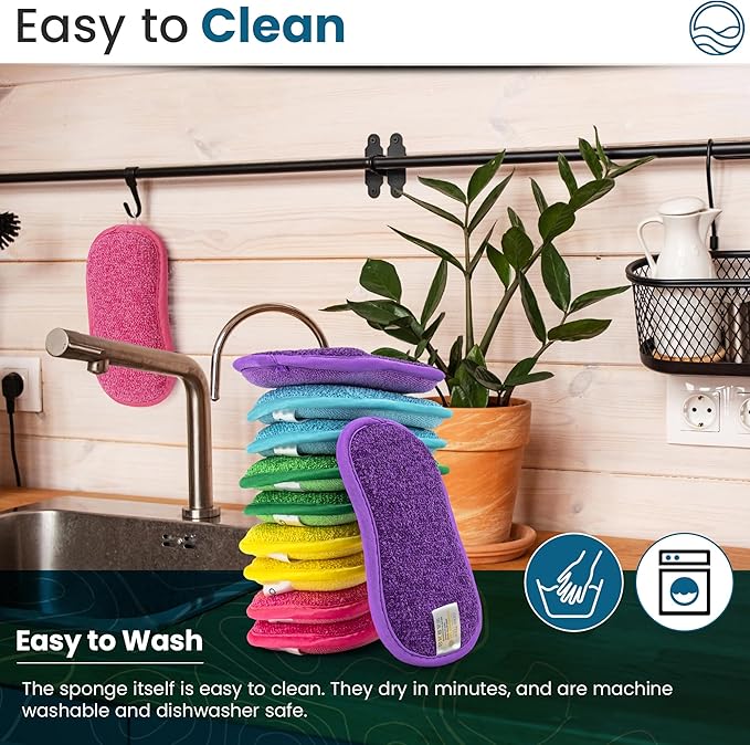 – 10 Kitchen Sponges Pack– Washable and Reusable Dishes Sponge Rubber – 6 X 3 inches - Multicolored
