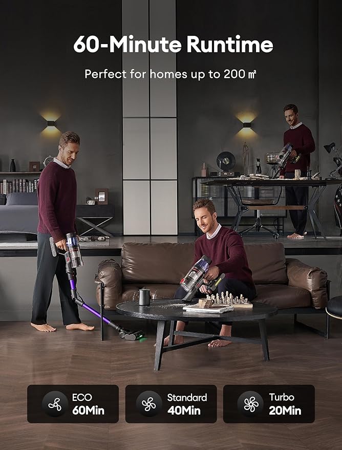 Ultenic Cordless Vacuum Cleaner, 550W/50Kpa, 60Mins Runtime, Stick Vacuum Cordless with 180°Bendable Wand, Anti-Tangle Brush, Vacuum Cleaners for Home/Pet Hair/Carpet/Floor (Purple)