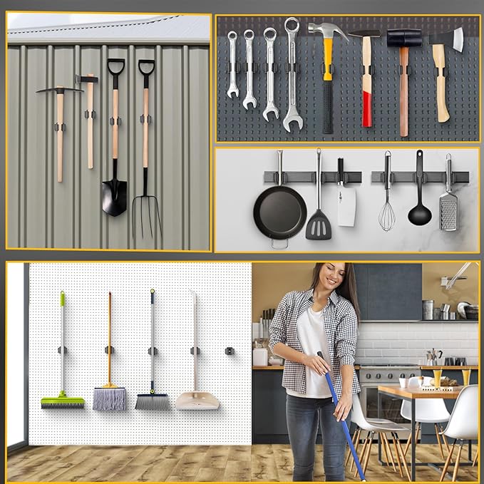 Upgraded Magnetic Broom and Mop Holder Wall Mount, Space-Saving Heavy Duty No Drill Over the Door Broom Gripper RV Camper Wall Organizer,Black,4 Pcs