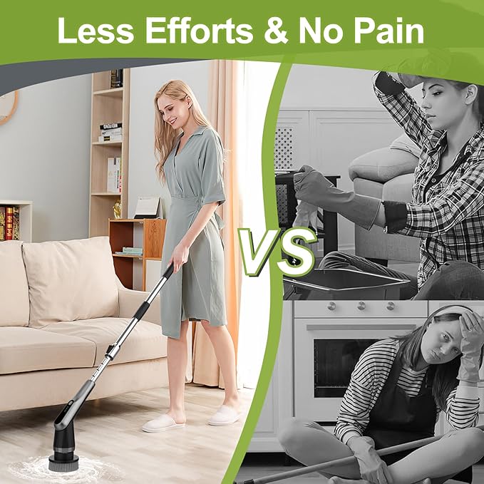 WKY-Electric Spin Scrubber - Upgraded 10-in-1 IPX7 Waterproof Shower Scrubber, Retractable Handle & 2-Speed for Toilet, Bathroom, Bathtub, Tile Floors