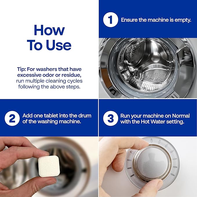 Earth Breeze Fresh Tabs - Washing Machine Cleaner Tablets - Deep Cleaning to Fight Odor-Causing Residue for Front Loader, Top Load, HE Washers - for Fresher, Cleaner Laundry - 6 Month Supply