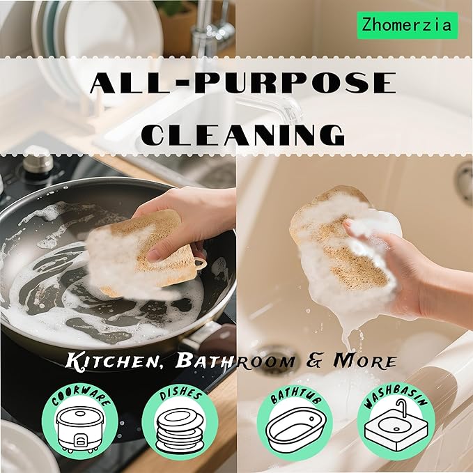 Natural Loofah Dish Sponge - 100% Biodegradable Kitchen Scrubber, Eco-Friendly Loofah Sponges for Dishes, Compostable Plant-Based Cleaning Pads, 30-Pack