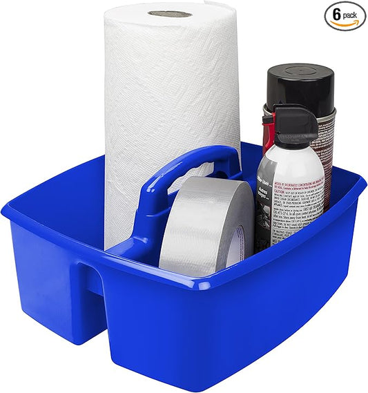 Storex 2-Compartment Large Caddy – Multipurpose Classroom Organizer with Handle, Blue, 6-Pack (00953U06C)