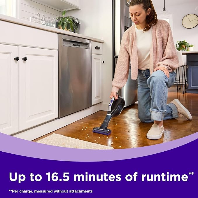 BLACK+DECKER dustbuster Reveal Pet Hair Vacuum, Hand Held Vacuum Cordless Portable for Home and Car, Rechargeable, LED Light, Powerful Suction, Includes Pet Brush and Crevice Tool (HLVD320BP07)