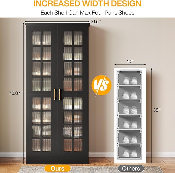 Tribesigns Tall Shoe Cabinet Set of 2, 8-Tier Shoe Storage with Adjustable Shelves, Modern Shoe Organizer Shoe Rack Cabinet for Entryway, Hallway, Closet, Living Room, Black