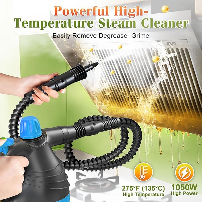 Handheld Steam Cleaner - 275°F High Temperature Fast Heating Multi-Purpose Portable Deep Steam Cleaner for All Surfaces With 9pcs Accessories, 100% Chemical-Free Steamer for Cleaning Home Car Grout