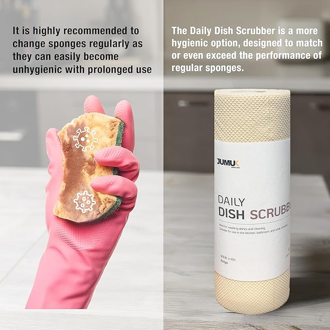 Daily Dish Scrubber Sheet Non-Scratch Household Disposable Cleaning Sponges | Recyclable, Eco-Friendly & Perfect for Kitchen, Home Cleaning and Outdoor Use (2, Beige)