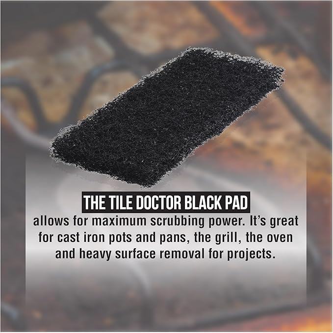 Scrub Doctor 6-Pack of 10 x 4.5 x 1 in. Large Black Scrub Pads and Scrub Pad Holder Scrub-HLD-L-BLK-6, Maximum Abrasion Scrubbing Pads for Cast Iron Pots, BBQ Grills, Oven Cleaning, and Paint Removal