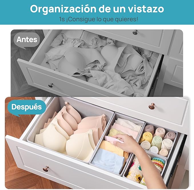 Vtopmart 6 Pack Drawer Organizer for Clothes, Dresser Drawer Organizer Bins, Foldable Fabric Closet Drawer Dividers, Underwear Storage Organizers for Baby Clothes, Bra, Socks, Ties, Scarf