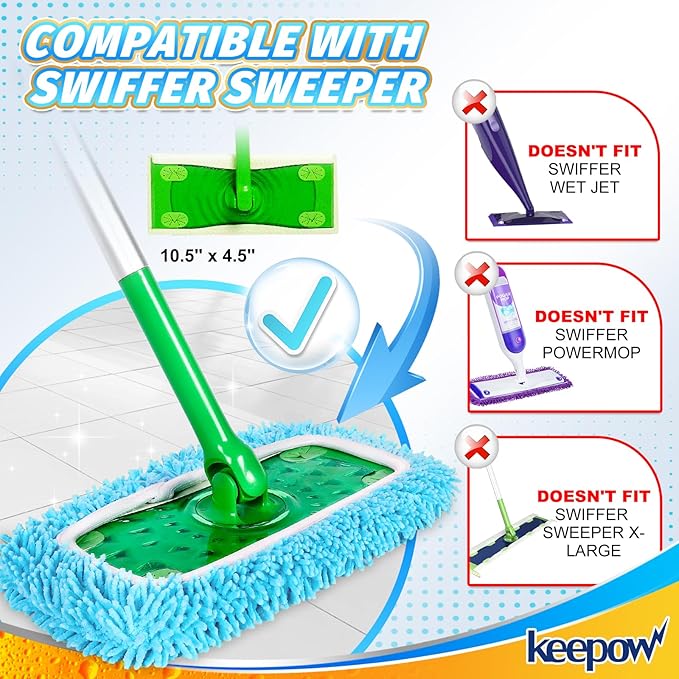 KEEPOW Wet Pads Refill for Swiffer Sweeper Mop and Sweep & Mop Deluxe - Dry Sweeping Cloths for Floor Mopping and Cleaning - Pet Heavy Duty Pads Refills, Upgraded Reusable (8 Pack)