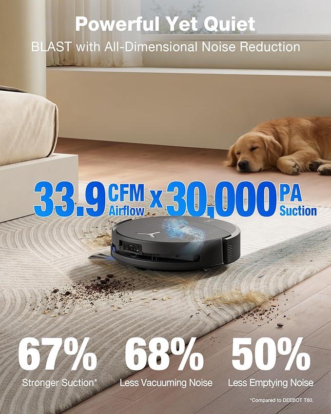ECOVACS DEEBOT T90 PRO OMNI Robot Vacuum and Mop, 30,000Pa Suction, Instant Self-Cleaning OZMO Roller Mop, TruEdge Deep Edge Cleaning, ZeroTangle, Hot Water Wash & 145°F Air Dry, AI Obstacle Avoidance
