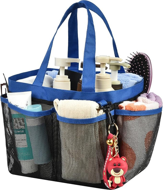 Haundry Mesh Shower Caddy Tote, Large College Dorm Bathroom Caddy Organizer with Hook and Handles, 8 Basket Pockets for Camp Swimming Travel Gym Beach