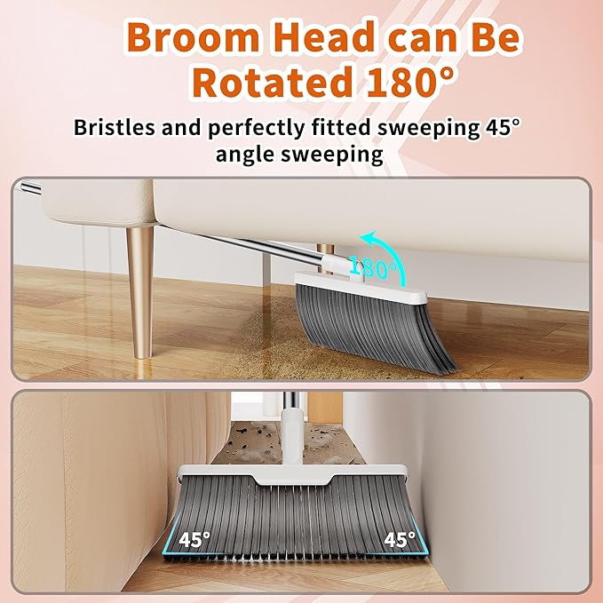Household Broom with Dustpan Combo Set, Air Broom with Extra-Long Adjustable Aluminum Handle, Cleaning Supplies for Housekeeping (M3)