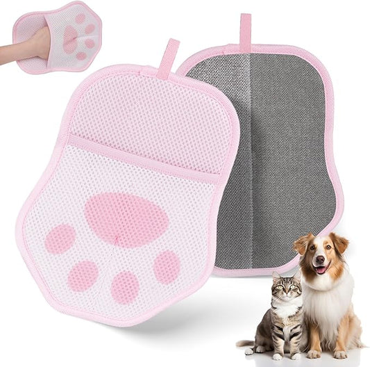 Pet Hair Removal Glove for Dogs Cats, Newly Upgraded Reusable Electrostatic Pet Hair Gloves, Pet Hair Remover Tool for Clothing, Couch, Carpet, Car Seat ， Reusable, Gray and Pink Set
