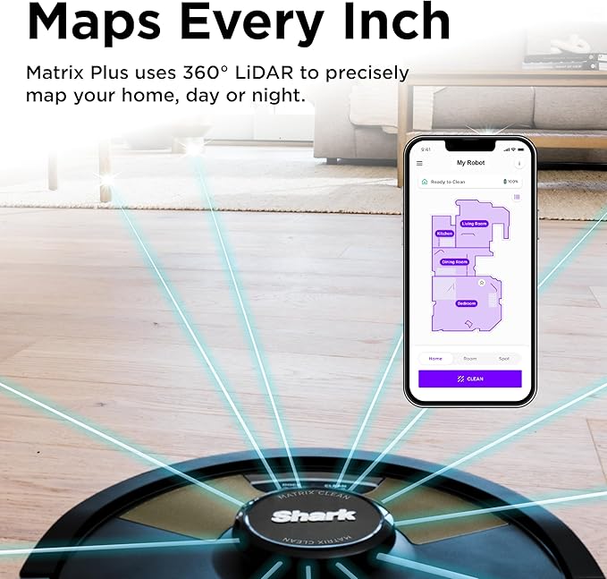 Shark Matrix Plus 2in1 Robot Vacuum & Mop with Sonic Mopping, Matrix Clean, Home Mapping, HEPA Bagless Self Empty Base, CleanEdge, for Pet Hair, WiFi, Compatible with Alexa, Black/Gold (AV2613WA)
