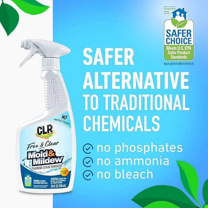 CLR Brands® Mold & Mildew Bleach-Free Free & Clear Stain Remover, No Dyes or Fragrances, 26 Oz Bottle (Pack of 1)
