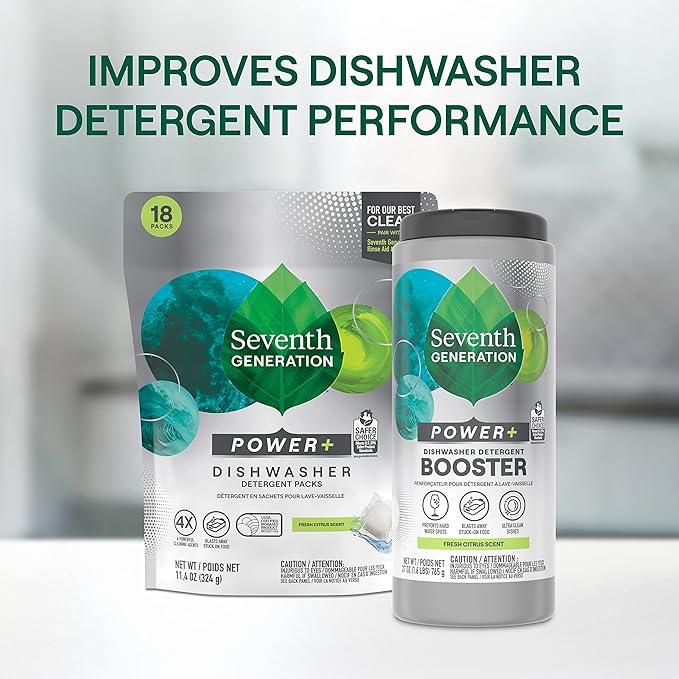 Seventh Generation Power+ Dishwasher Detergent Booster Powder Fresh Citrus scent Dish Cleaner 27 oz, Pack of 2