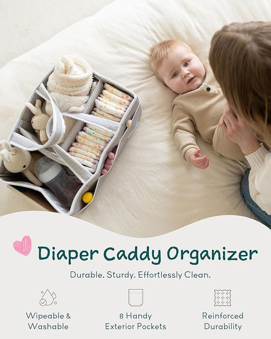 Lily Miles Baby Diaper Caddy Organizer, Baby Shower Basket for Newborn Boys or Girls, Nursery Must Haves for New Mom, Registry Favorites, Large Storage Tote for Changing Table or Car, Gray