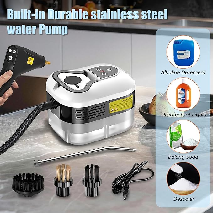 Powerful 2500W Handheld Steam Cleaner,15s Fast Heat-Up & High-Pressure Steam, 6-Level Adjustable Settings for Deep Cleaning on Floors, Kitchen, Bathroom, Car, Grout (White)