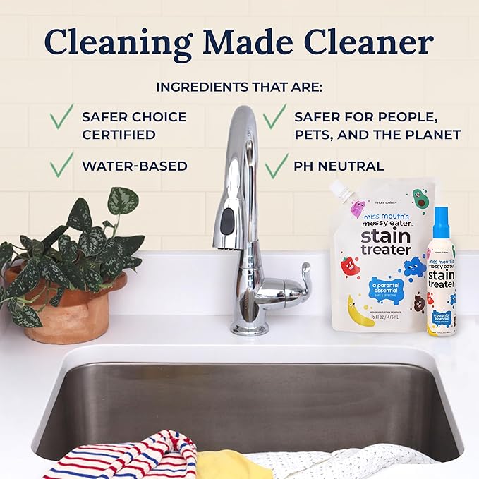 Miss Mouth's Messy Eater Stain Treater - 16oz Refill - Newborn & Baby Essentials - No Dry Cleaning Food, Grease, Coffee Off Laundry, Underwear, Fabric